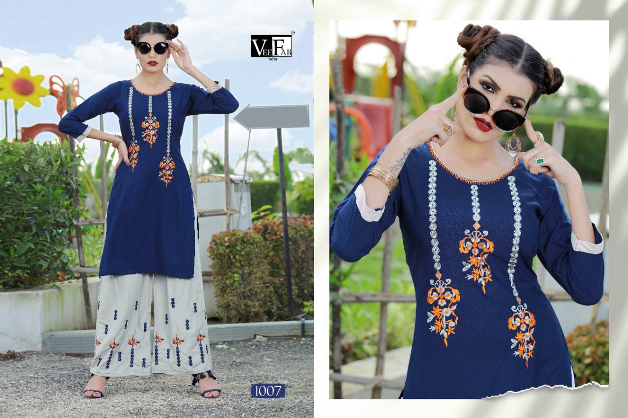 Plazzo Bar Veefab Rayon Embroidery Kurti Catalog Plazzo Bar Veefab Rayon Embroidery Kurti Catalog